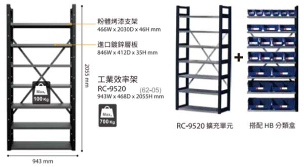 RC-9520工業效率架(7片層板組) - 點擊圖像關閉