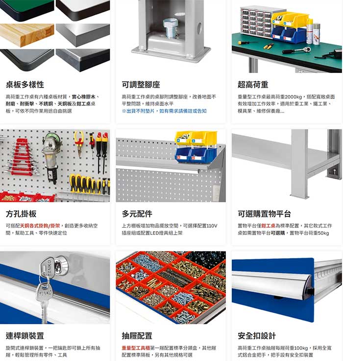 天鋼單櫃型重量型工作桌配件圖
