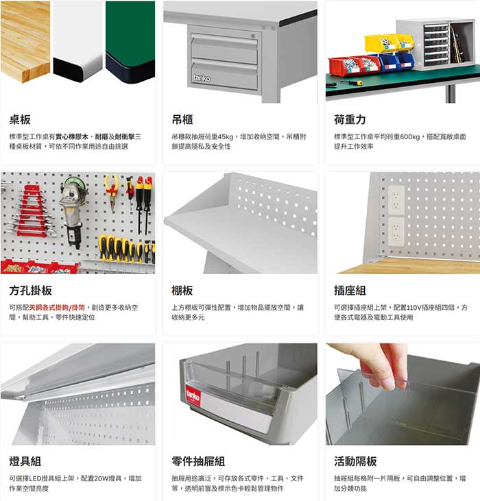Tanko天鋼標準型工作桌-吊櫃款配備
