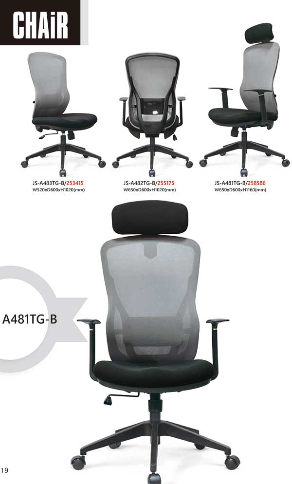 （圖像） 智控Lite系列｜JS-A481TG-B 高背辦公網椅（固定扶手 × TG-B 機構）