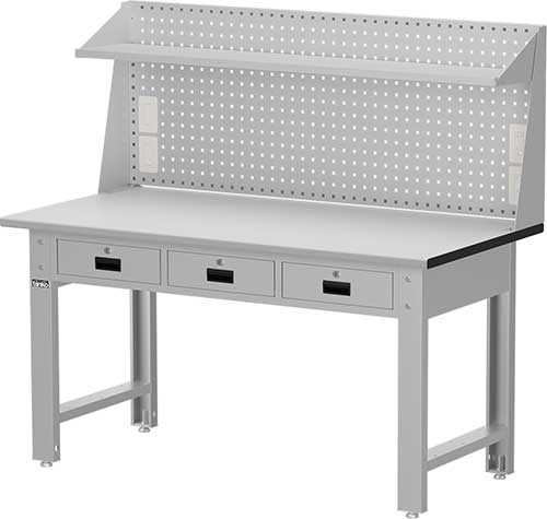 （圖像） 標準型工作桌-橫三屜（棚板上架＋插座）｜Tanko天鋼標準型工作桌