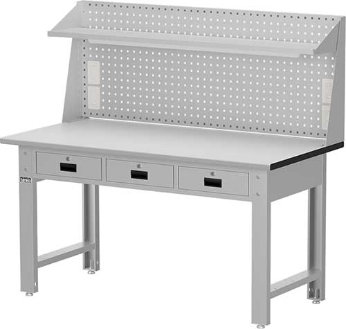 （圖像） 標準型工作桌-橫三屜（棚板上架＋插座燈具組）｜Tanko天鋼標準型工作桌