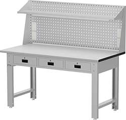 （圖像） 標準型工作桌-橫三屜（棚板上架＋插座燈具組）｜Tanko天鋼標準型工作桌