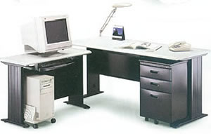 CD-140D L型辦公桌組(含ABS薄抽及黑體活動櫃+側桌)