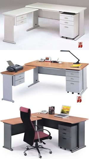 LD-140C L型辦公桌組(含塑膠中抽+高活動櫃+吊抽側桌)